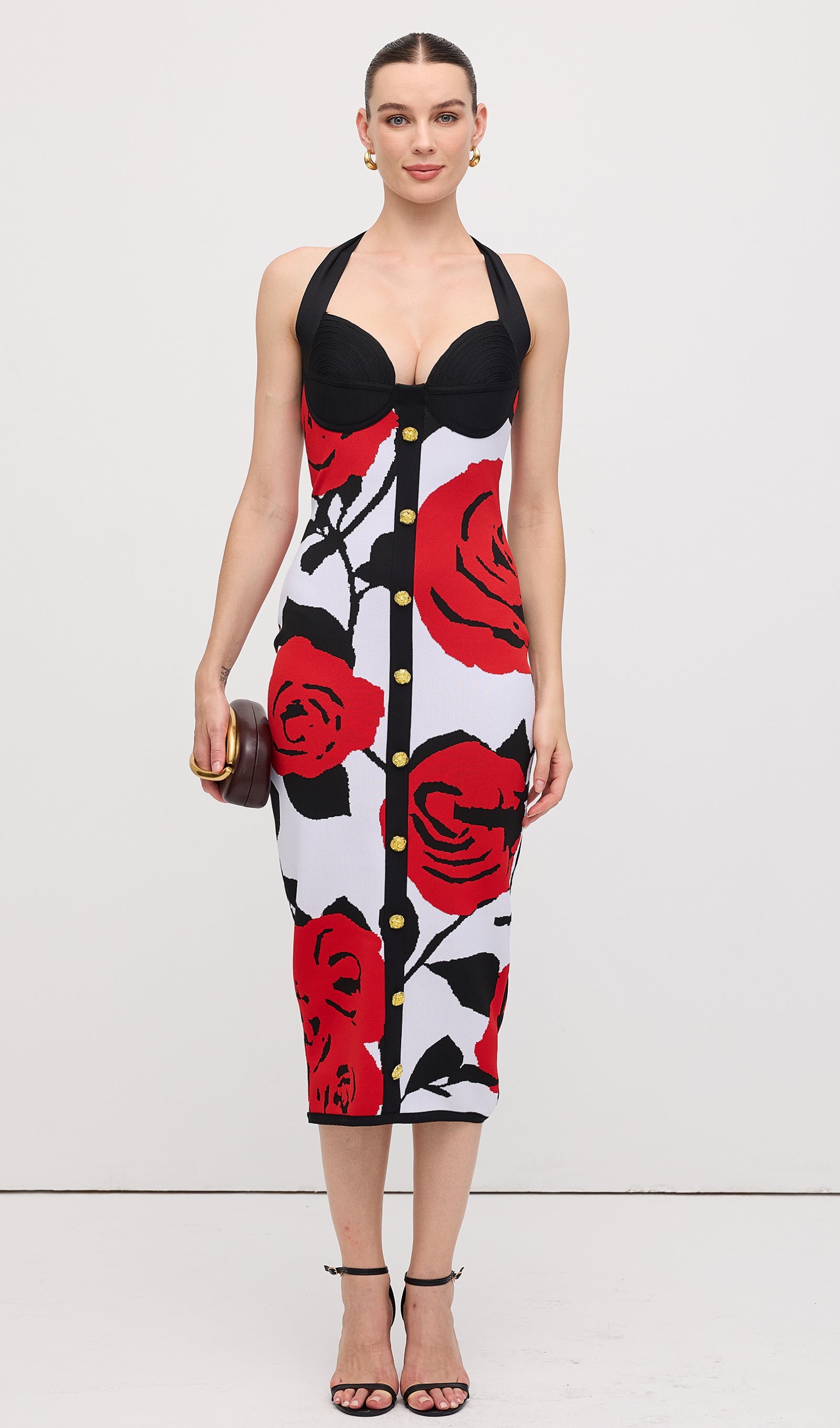 Floral Jacquard Knit Midi Dress – Queena Wish