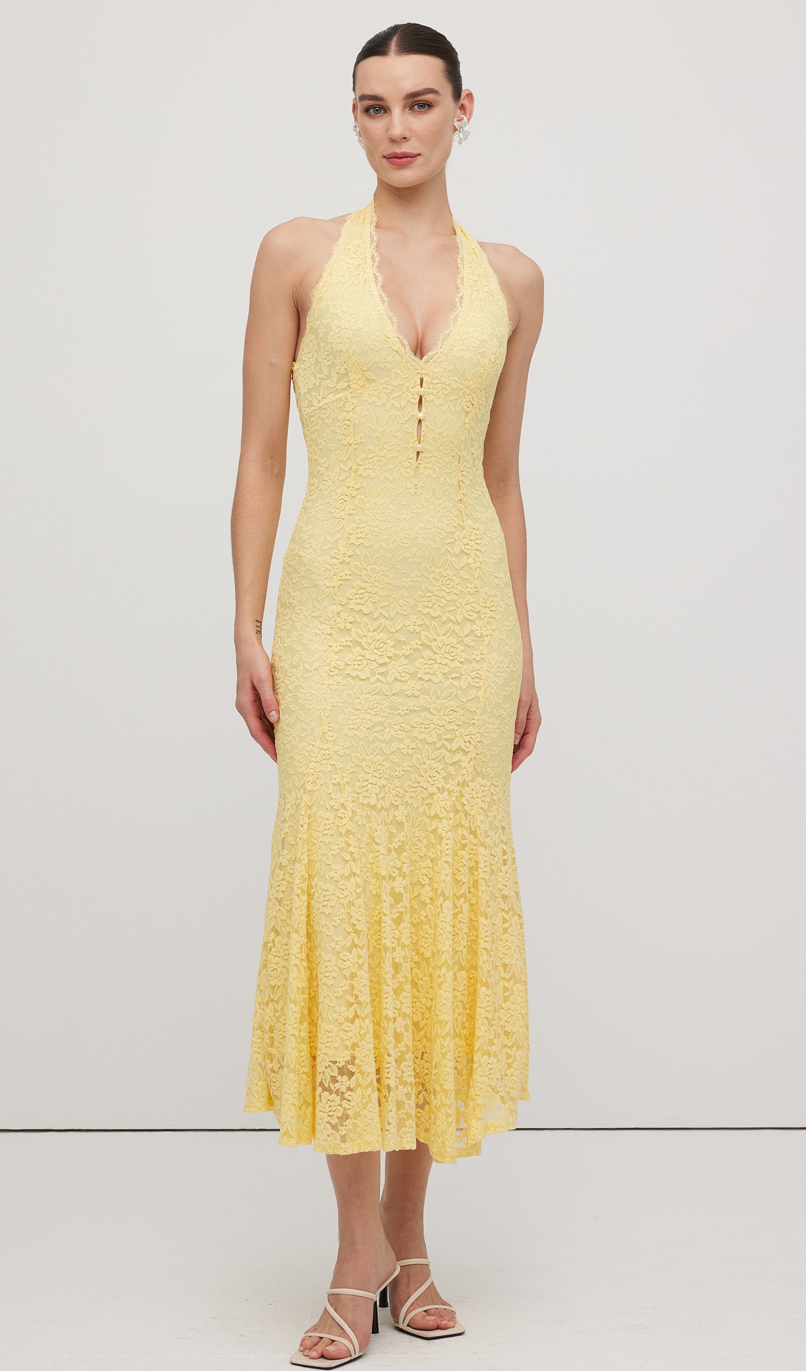 Halter Lace Midi Dress Queena Wish Halter Lace Midi Dress Queena Wish