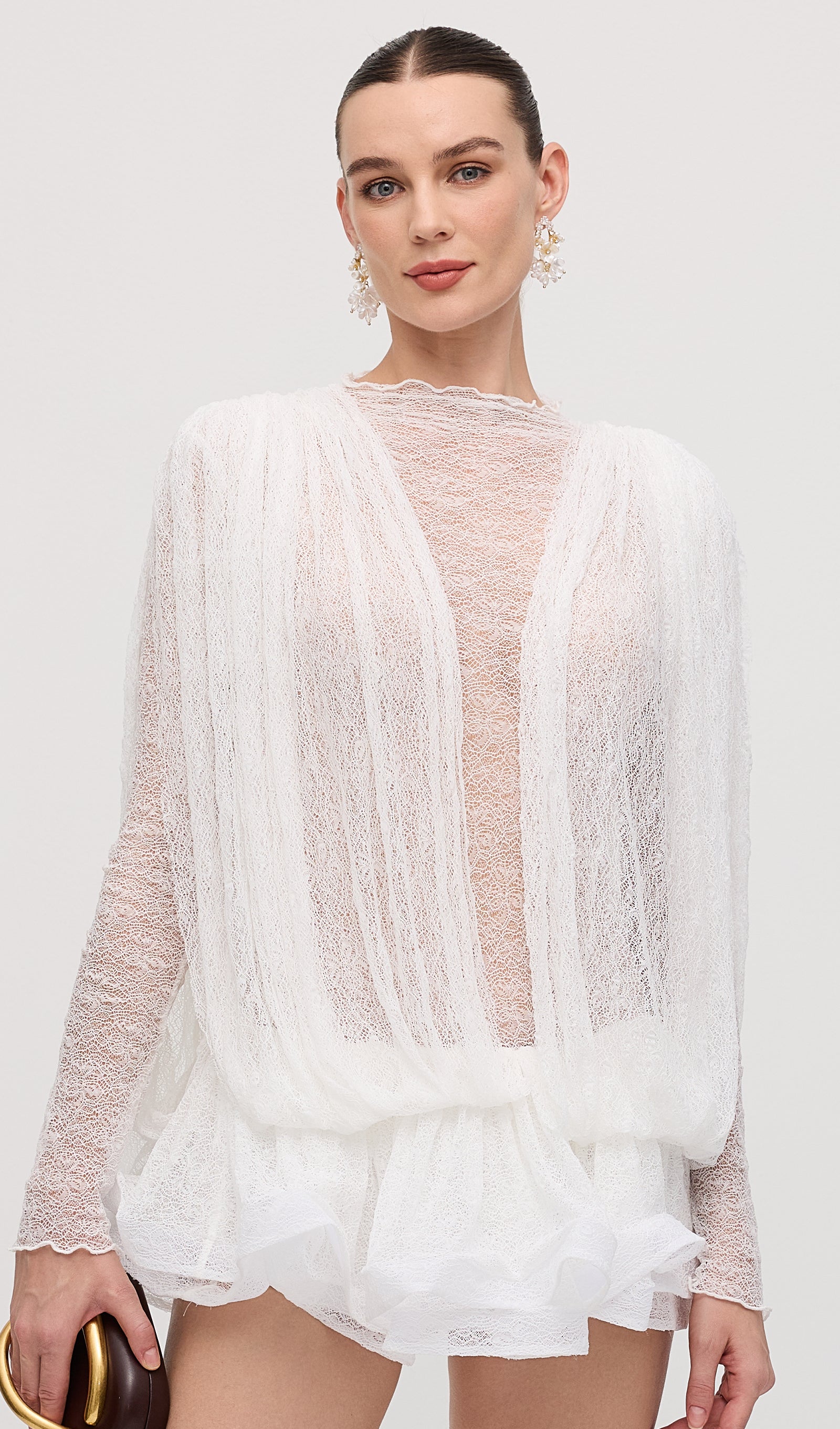 Lace Semi Sheer Ruffled Mini Dress Queena Wish Lace Semi Sheer Ruffled Mini Dress Queena Wish