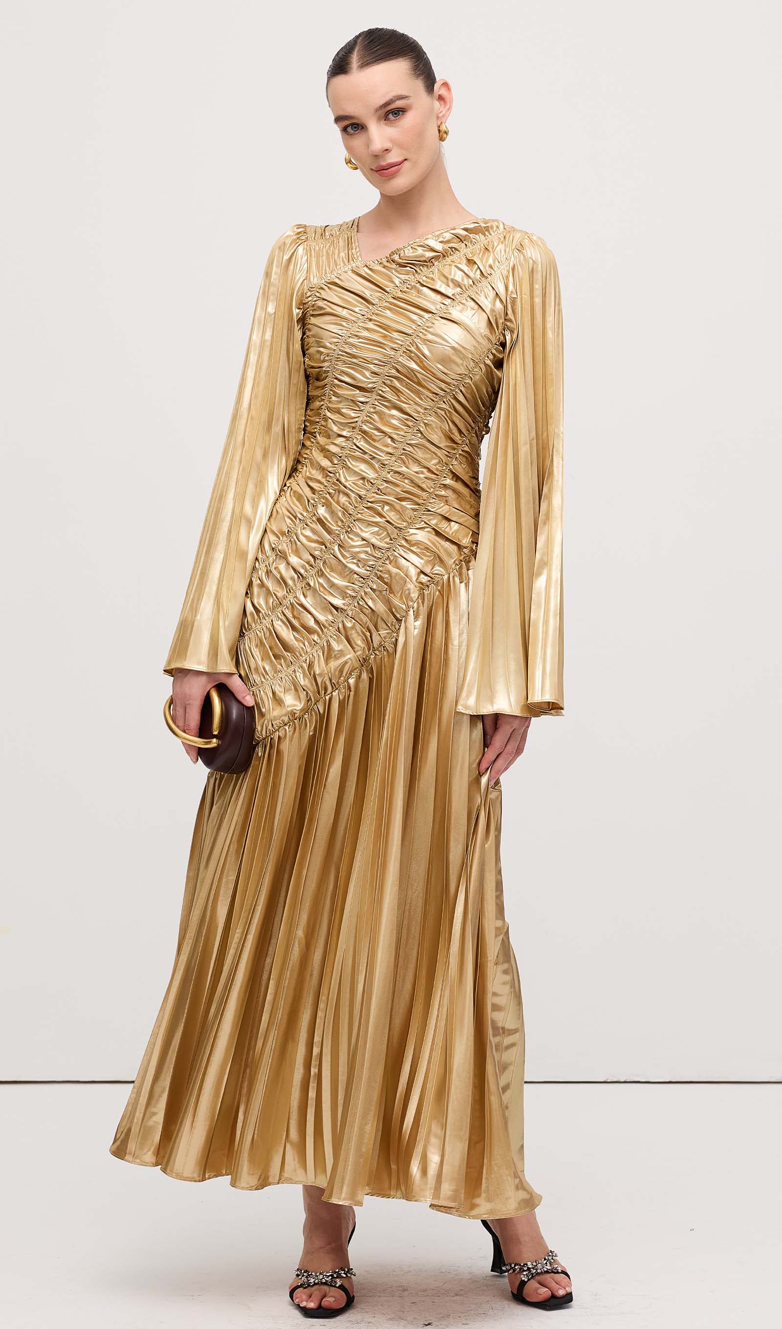 Metallic Maxi Dress Gold – Queena Wish