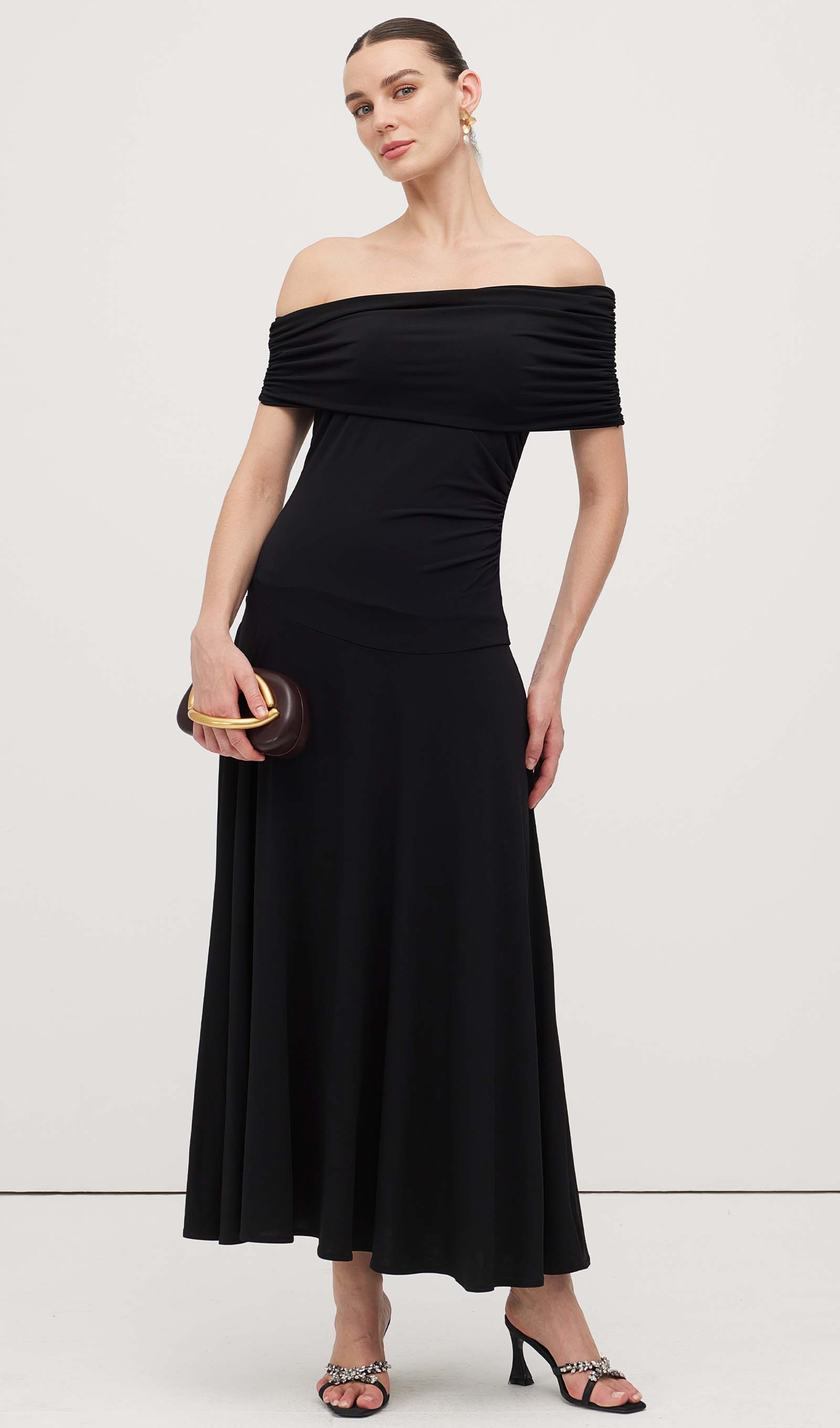 off the shoulder draped midi dress Off Shoulder Draped Midi Dress – Queena Wish