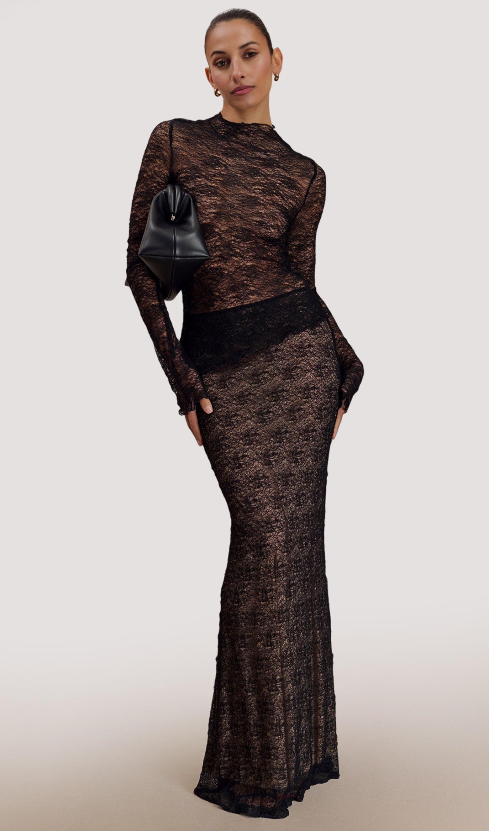 Chic Sheer Embroidered Lace Maxi Skirt