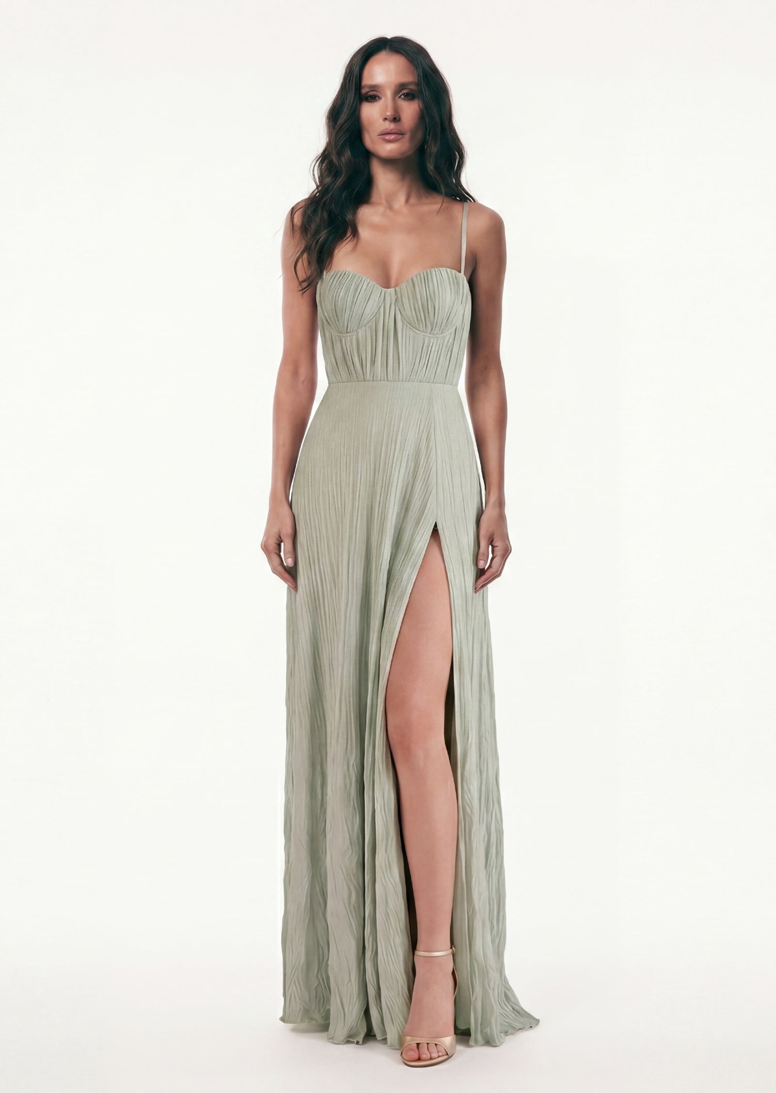 Elisabetta Crinkled Texture Maxi Dress With Slit
