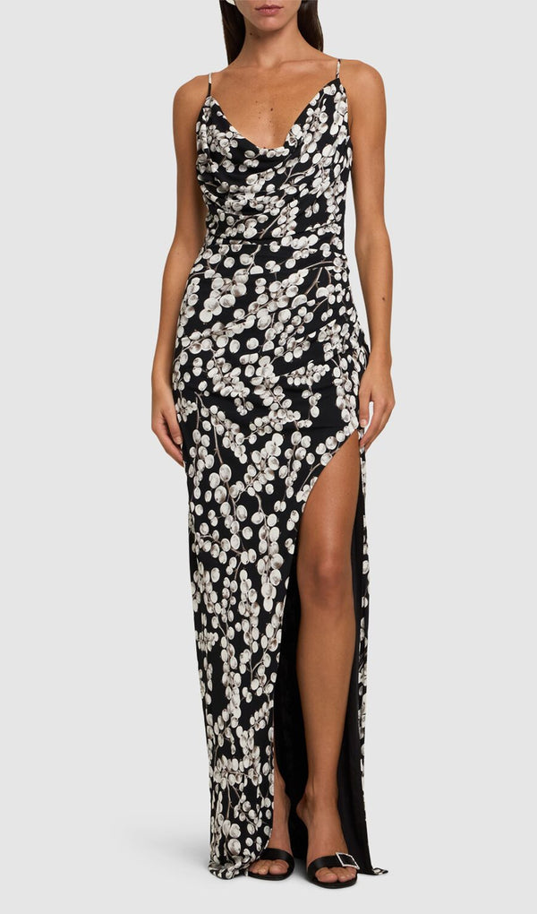 Printed Cowl Neck Maxi Dress