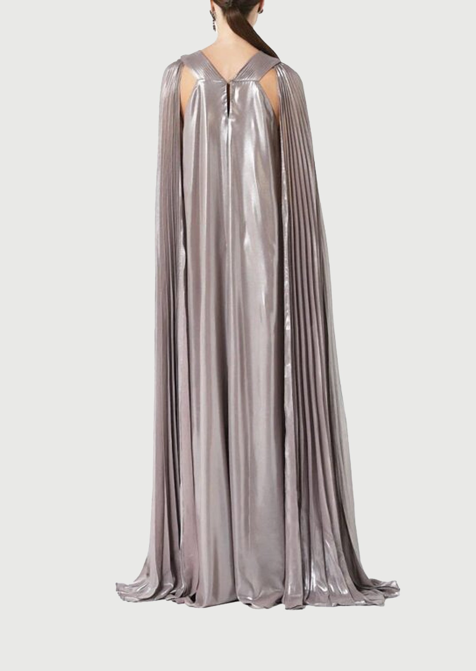 Noor Elegance Metallic Pleated V-Neck Maxi Dress