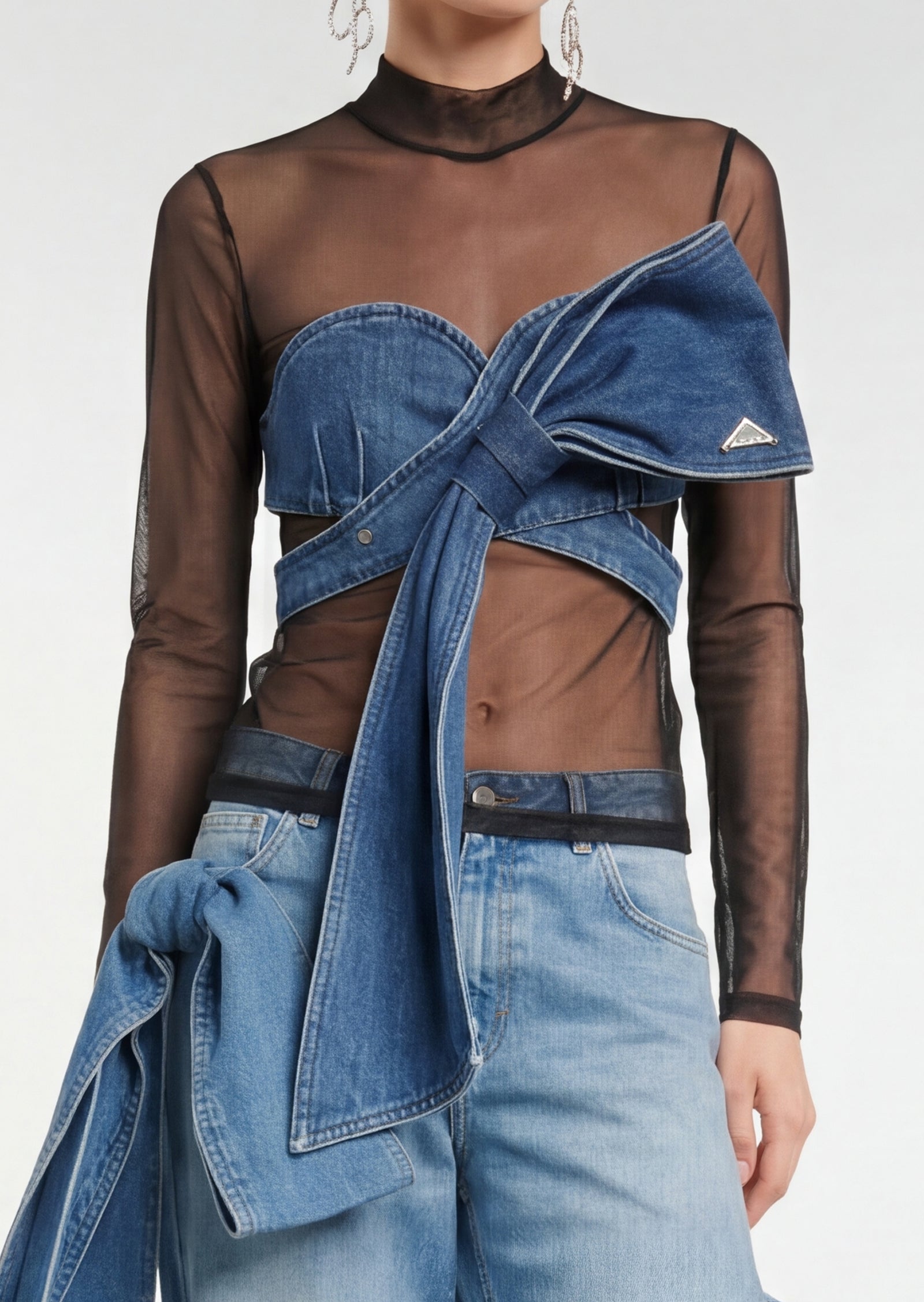 Pippa Bow Detail Denim Top