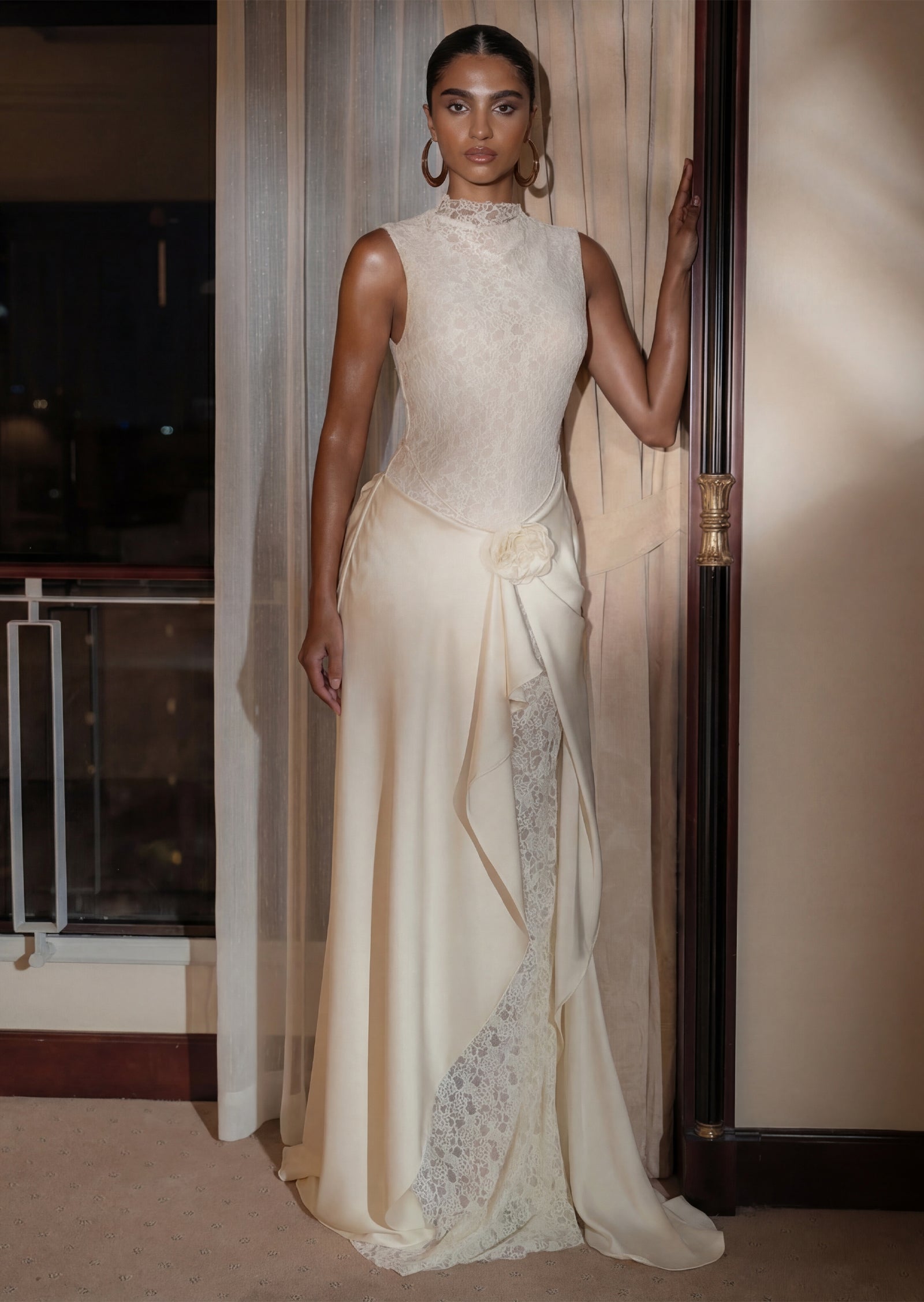 Satin Lace Pleats Gown