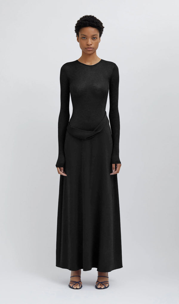 Black Ribbed Long Sleeve Maxi Dress