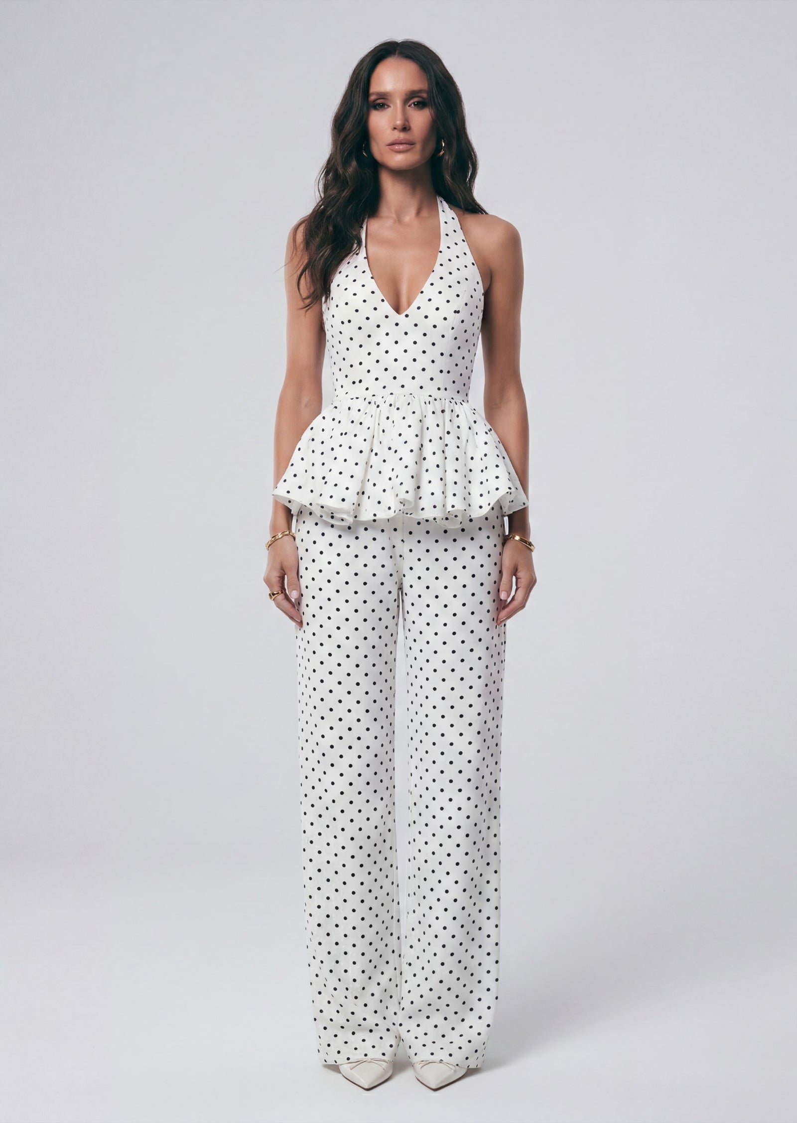 Polka Dot Peplum Top & Wide Legs Set