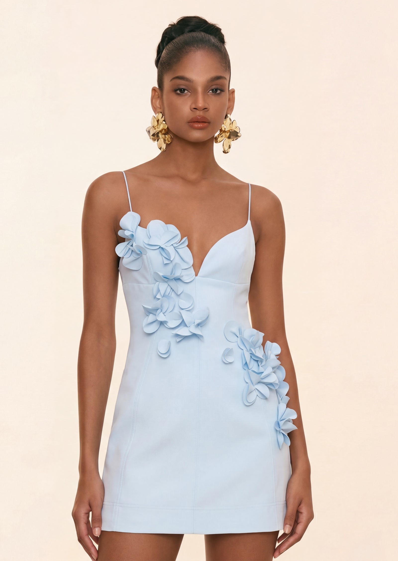 Midikleid in A-Linie mit Blumenmuster und Laternenärmeln