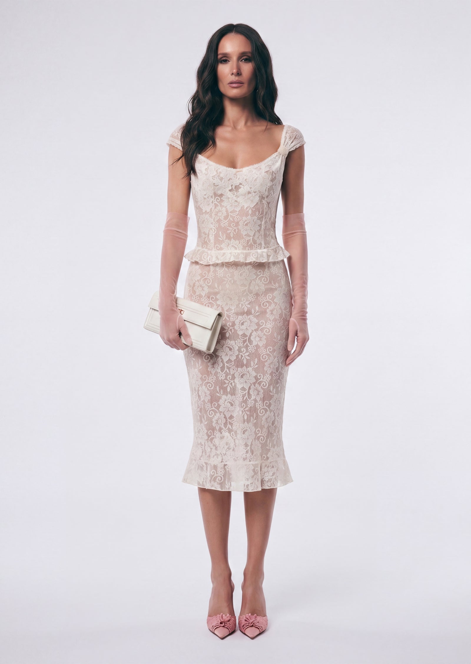 Midikleid in A-Linie mit Blumenmuster und Laternenärmeln