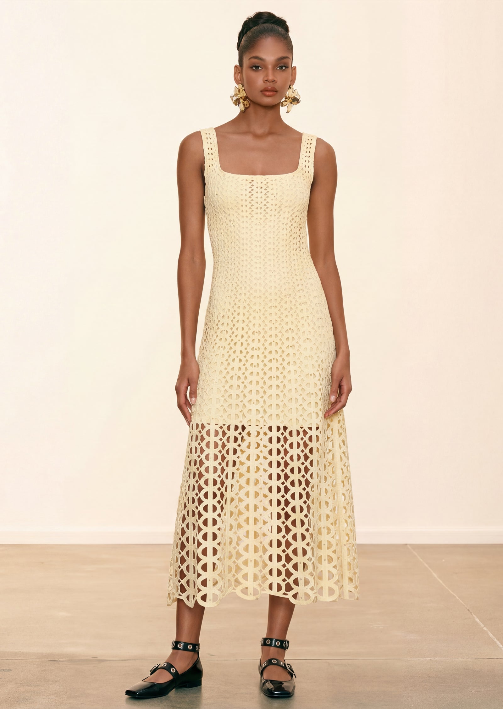Baduhilt Crochet Maxi Dress In Yellow