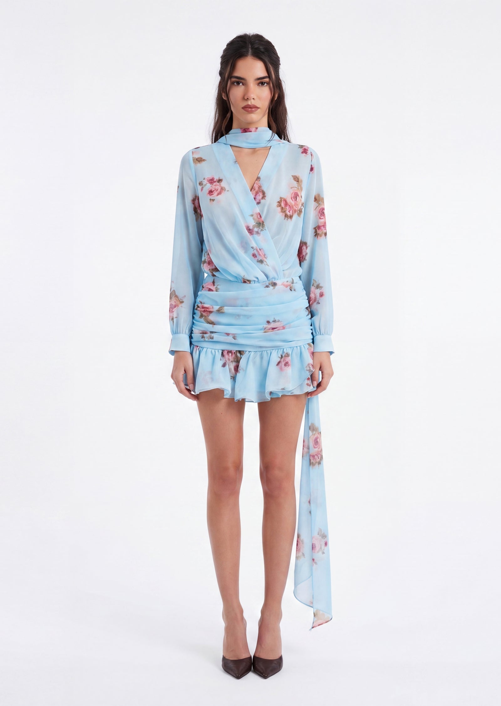 Martha Floral Print Chiffon Mini Dress