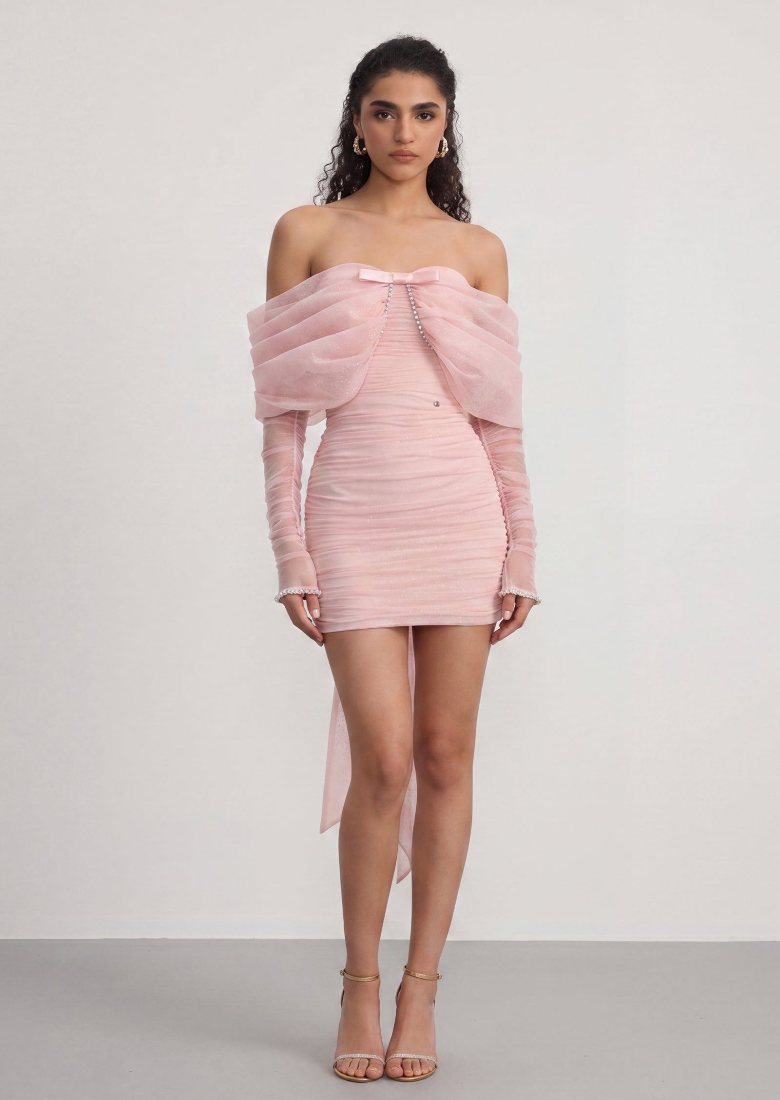 Keren Beaded Bow Strapless Mini Dress In Pink