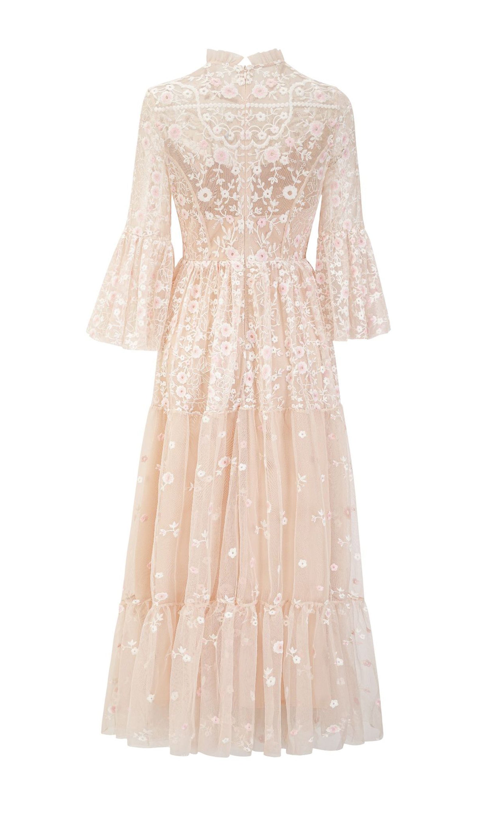 Embroidered Flower Sequins Mesh Maxi Dress