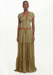 Midikleid in A-Linie mit Blumenmuster und Laternenärmeln