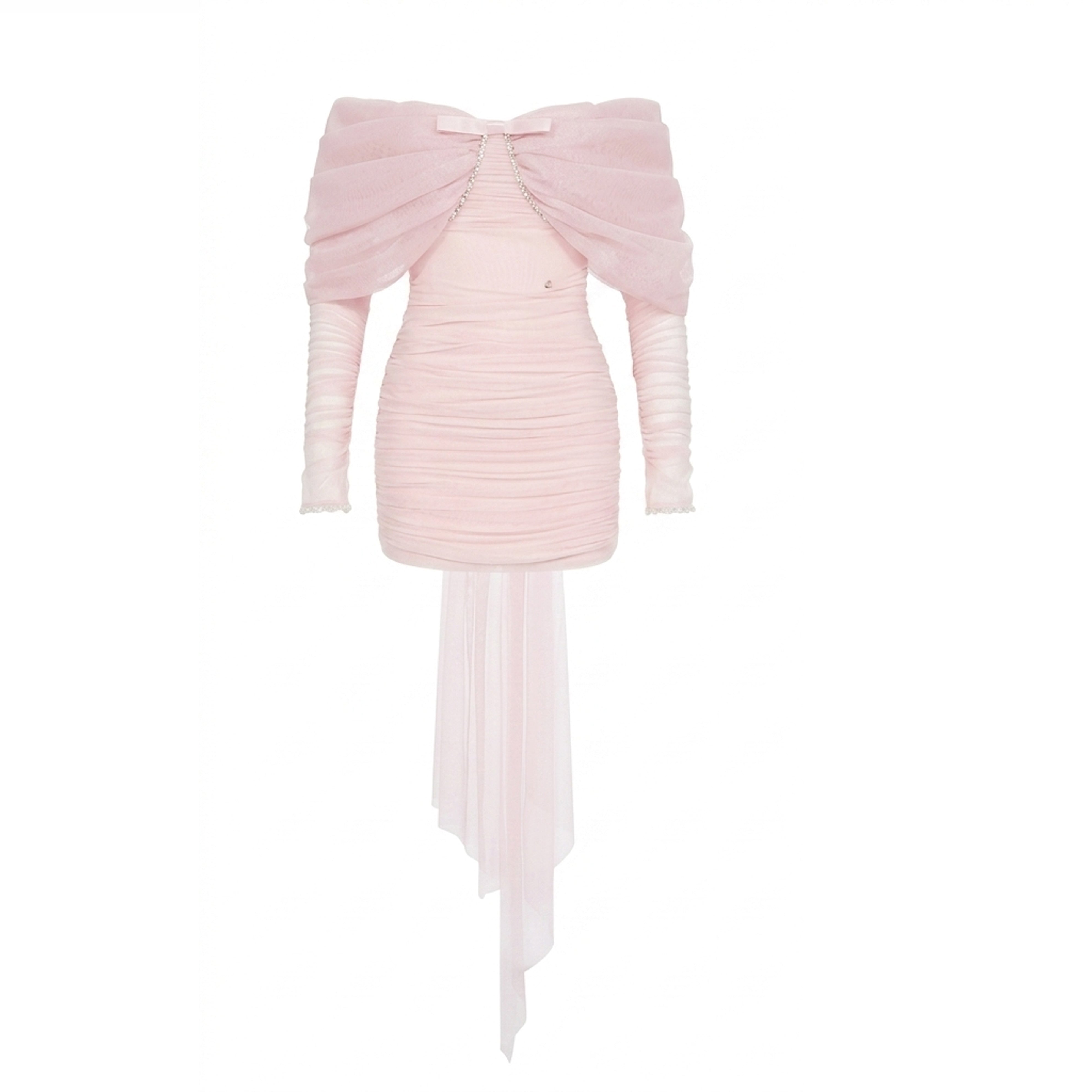 Keren Beaded Bow Strapless Mini Dress In Pink