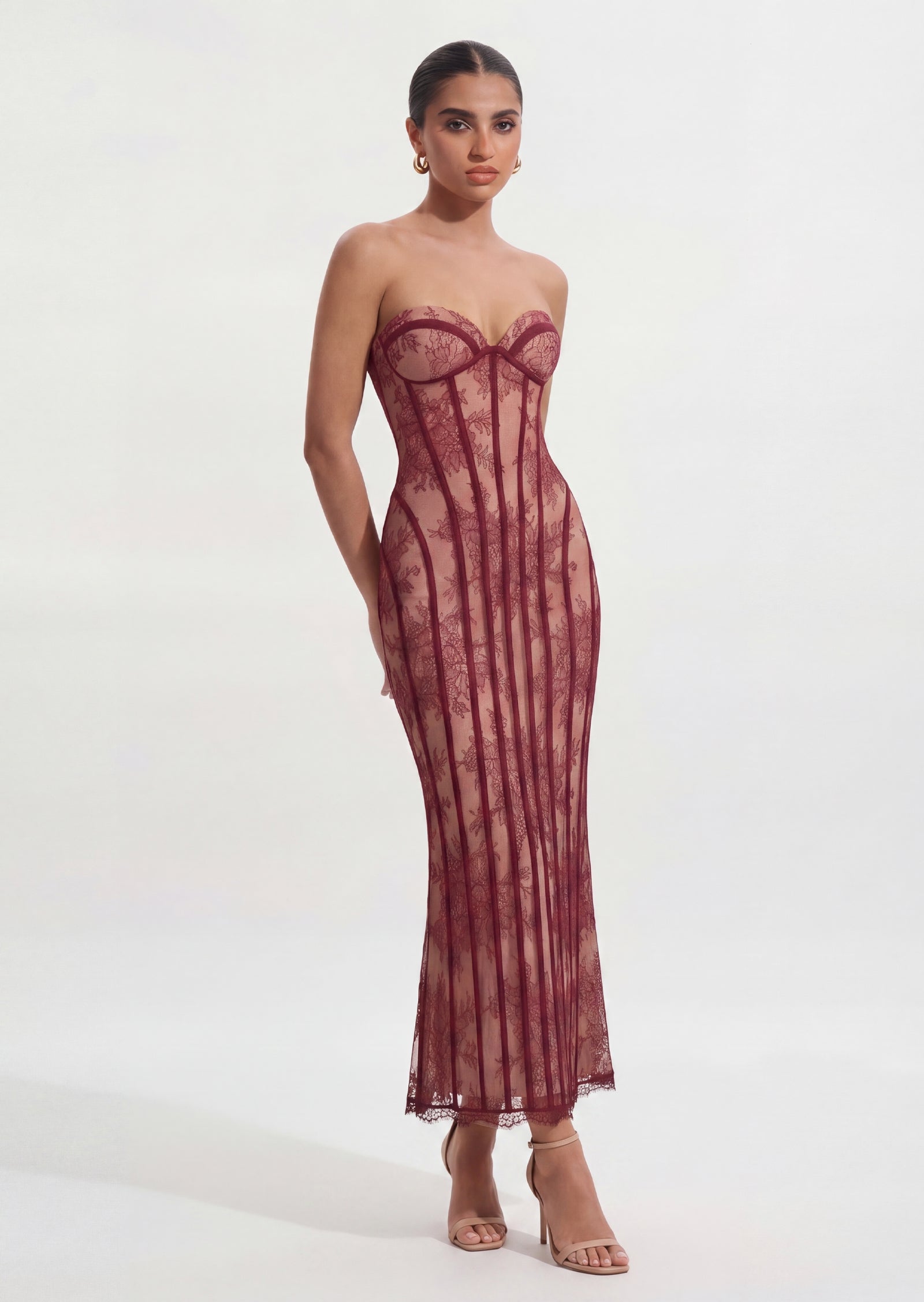 Sian Maxi Dress In Burgundy Floral Lace