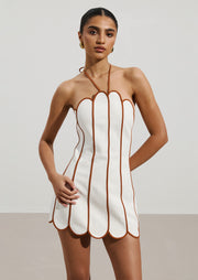 Solid Scalloped Linen Halter Mini Dress
