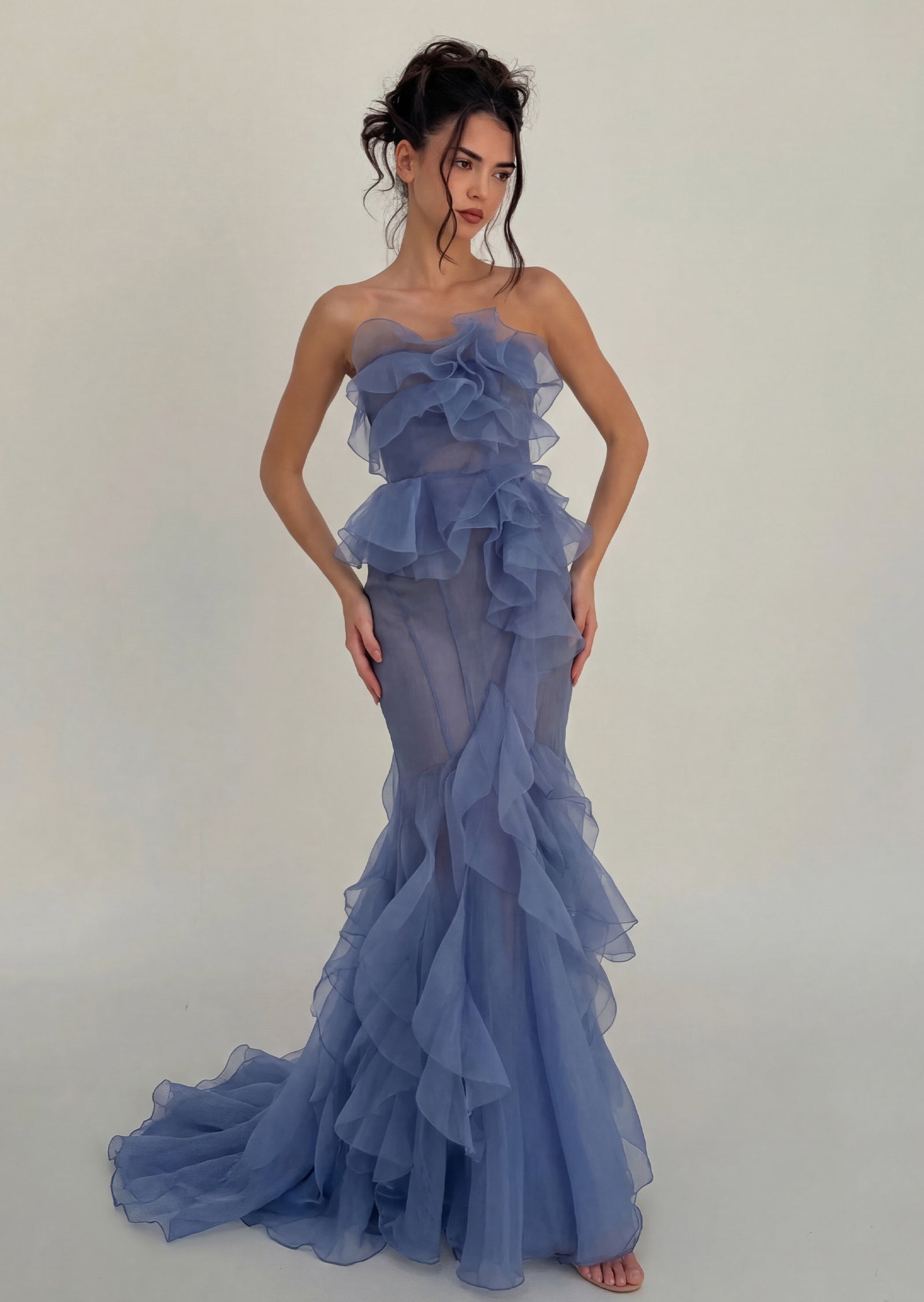 Chiffon Ruffle Off Shoulder Maxi Dress
