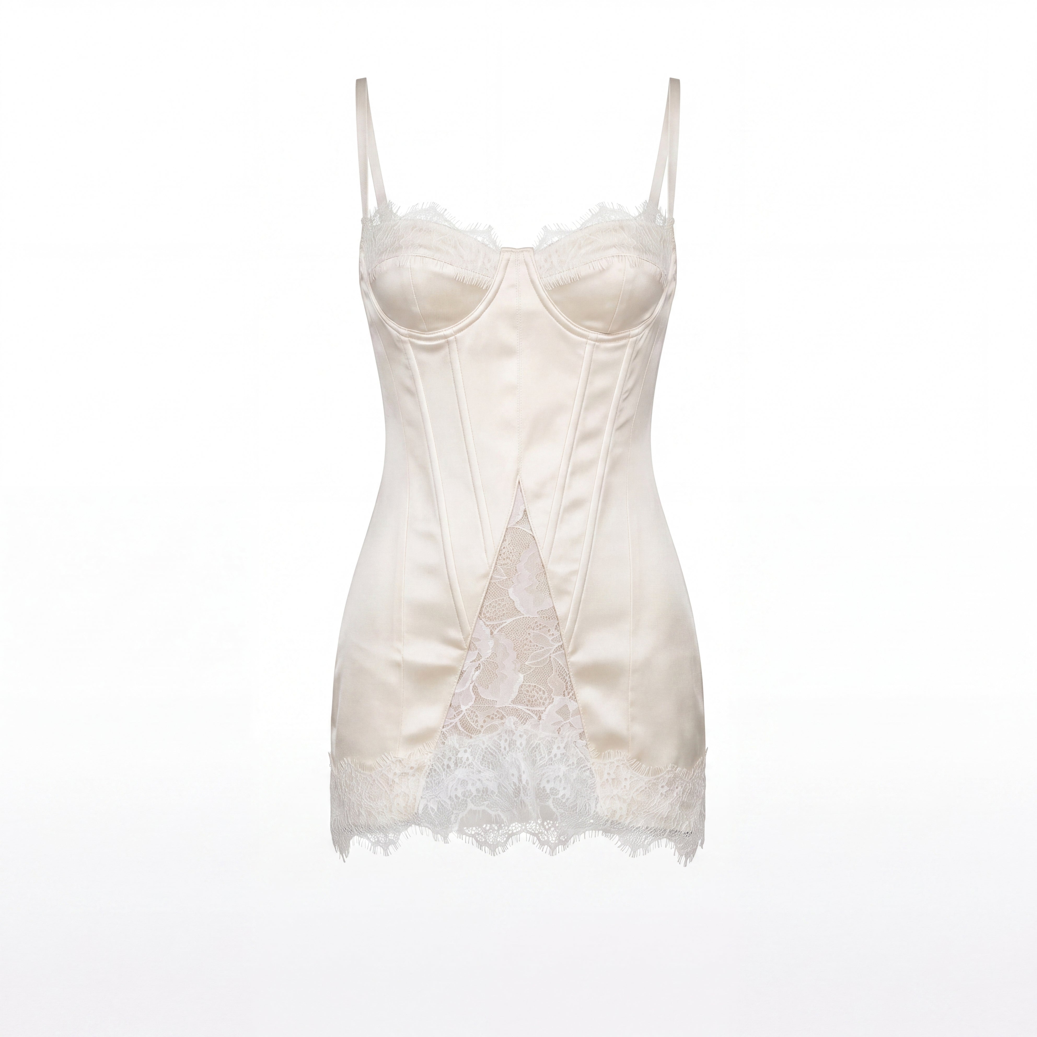 Satin Corset-Inspired Mini Dress In White