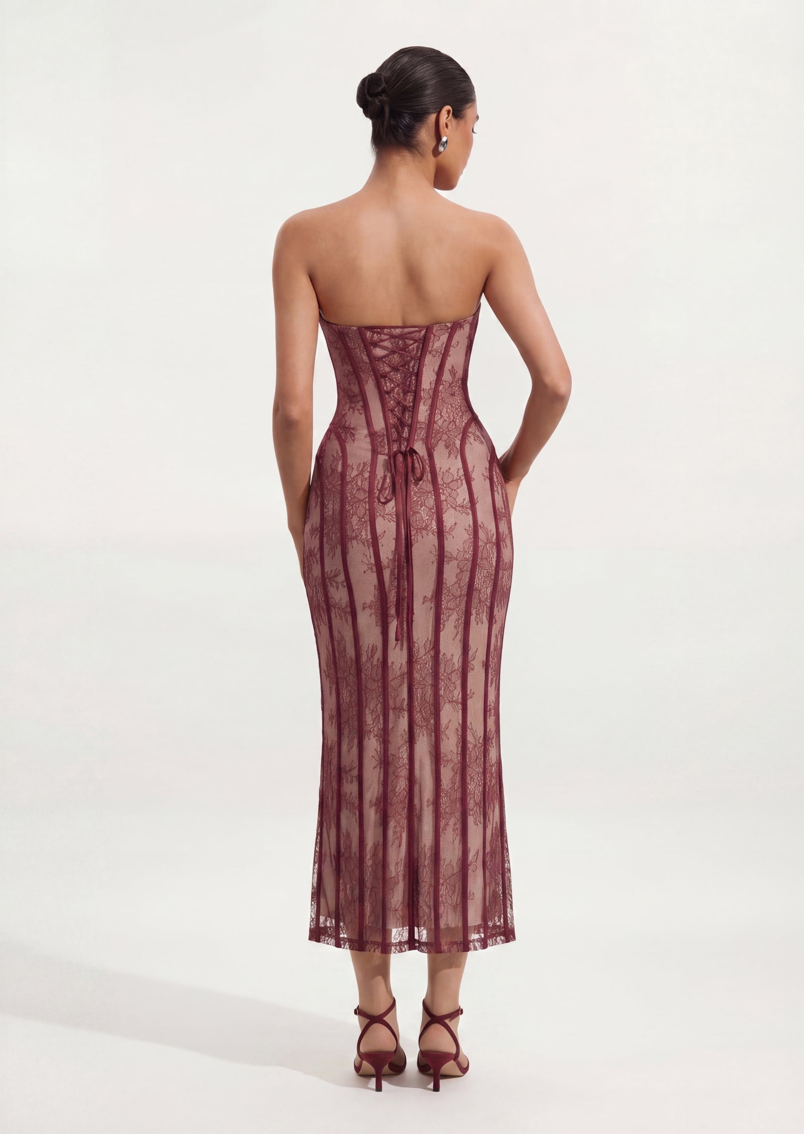 Sian Maxi Dress In Burgundy Floral Lace