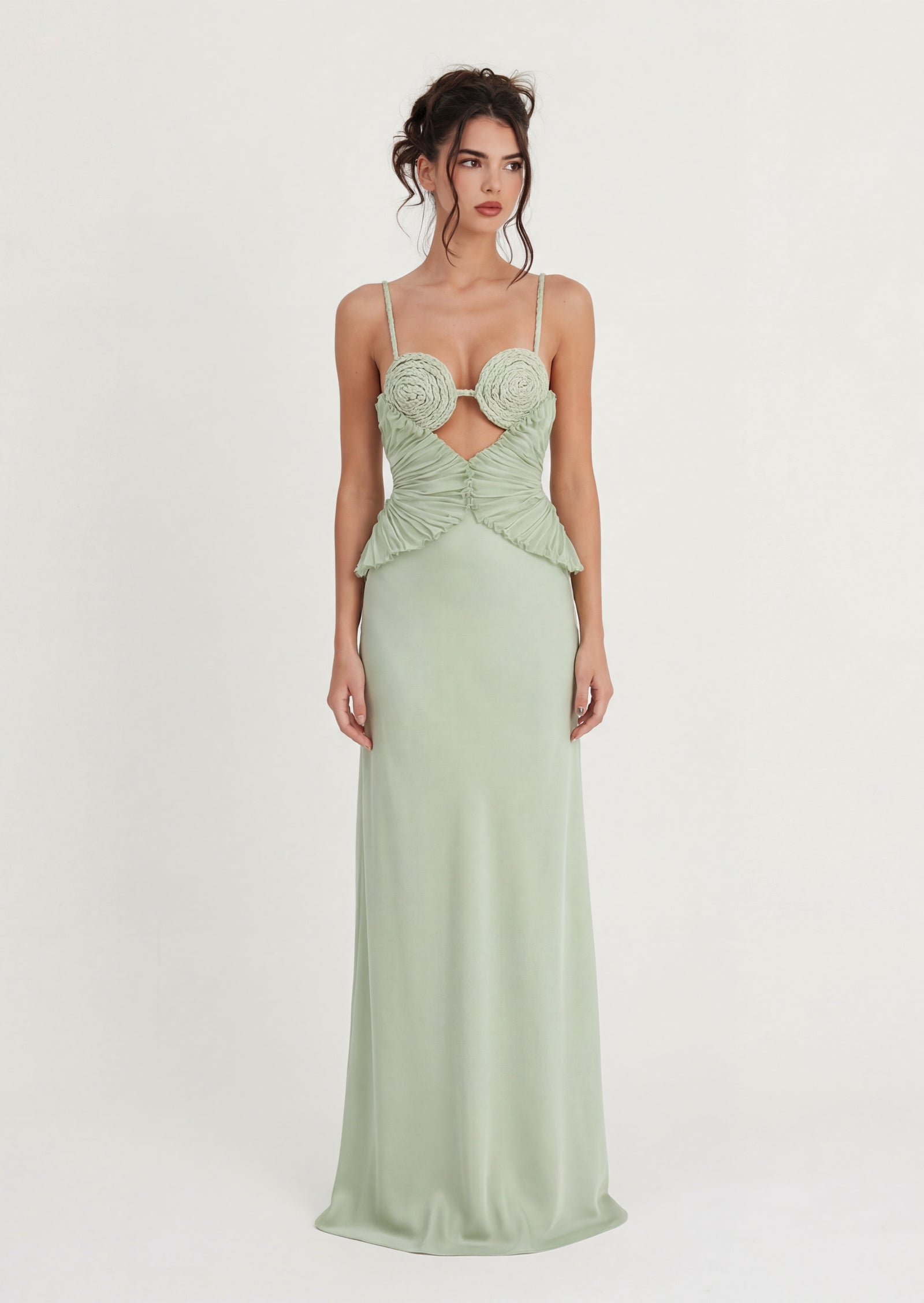 Spiral Lotus Leaf Maxi Dress In Green