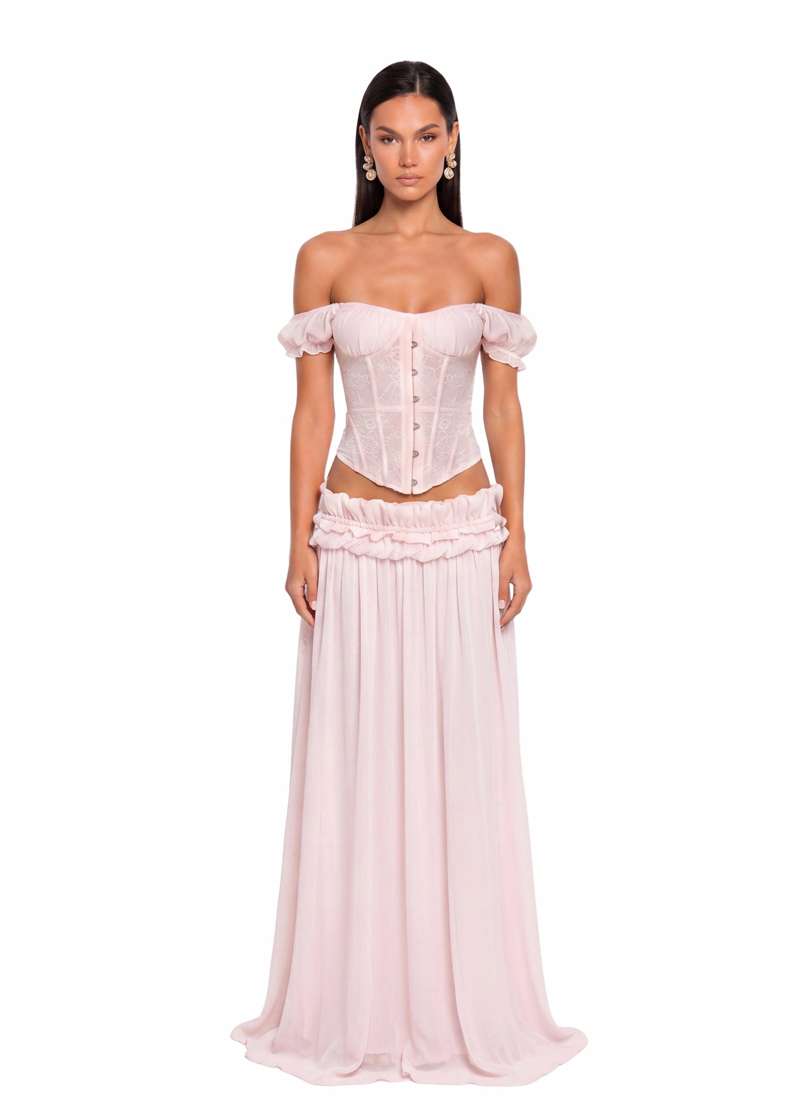 Midikleid in A-Linie mit Blumenmuster und Laternenärmeln