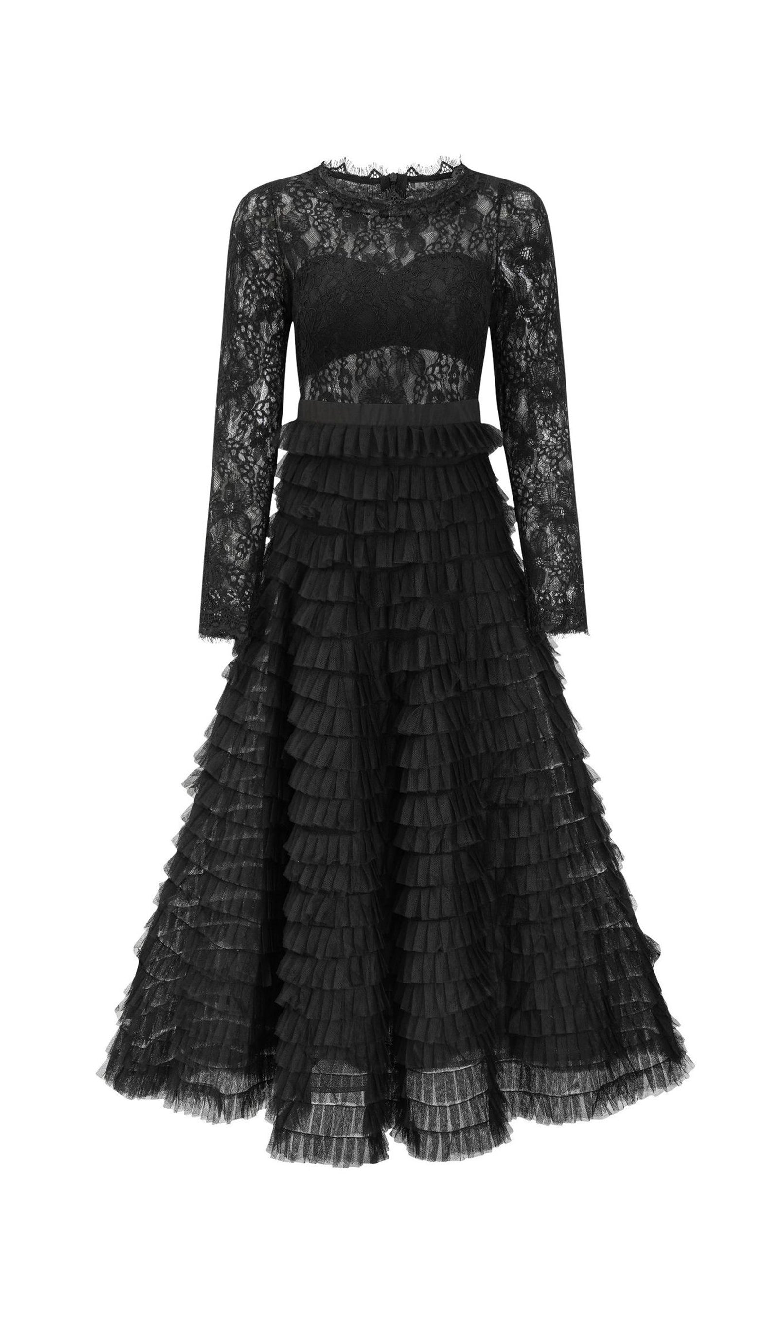Long Sleeve Lace Mesh Midi Layered Dress