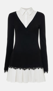 Shirt With Imitation Lace Decor Mini Dress