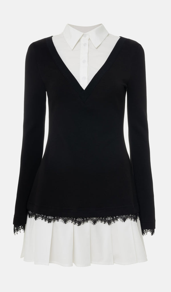 Shirt With Imitation Lace Decor Mini Dress