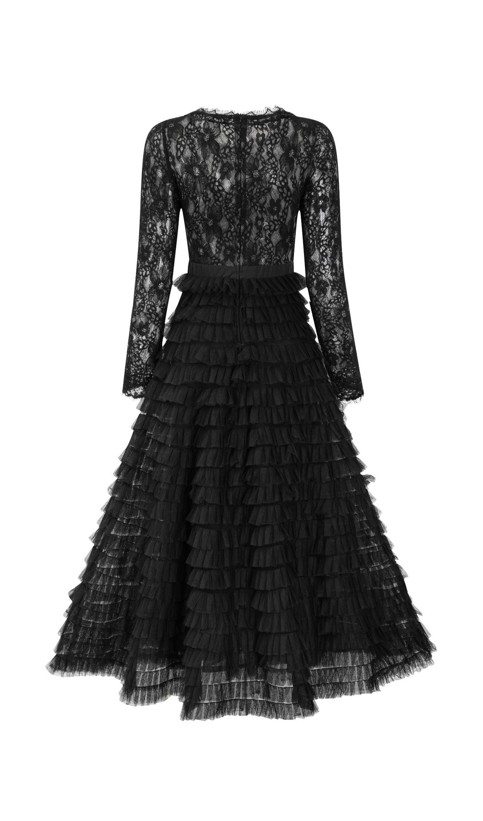 Long Sleeve Lace Mesh Midi Layered Dress