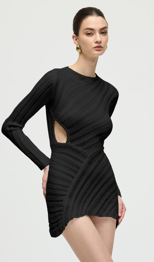 Hollow Out  Mini Dress In Black