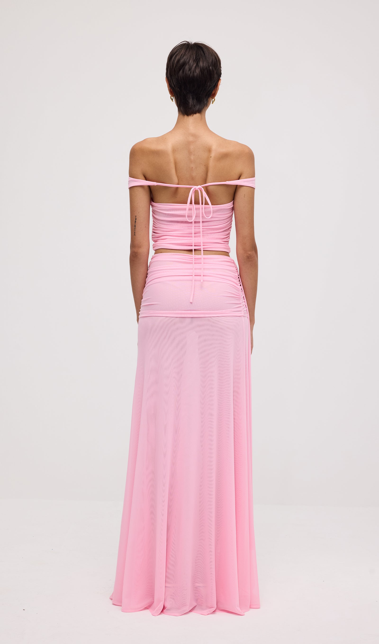 Mesh Top & Maxi Skirt In Pink