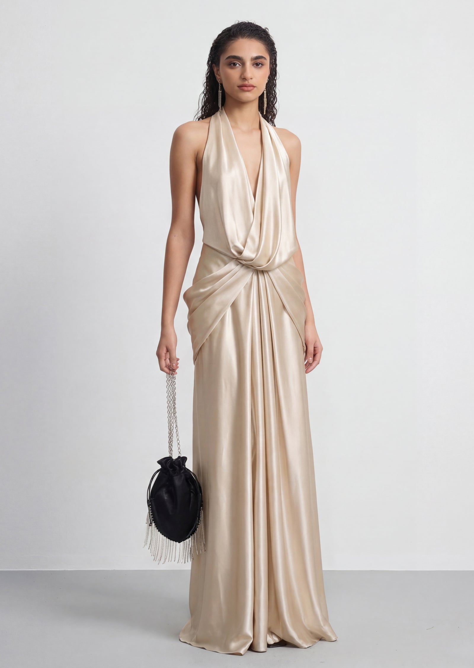 Atlimy Halter Satin Maxi Dress