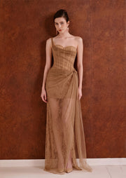 Midikleid in A-Linie mit Blumenmuster und Laternenärmeln