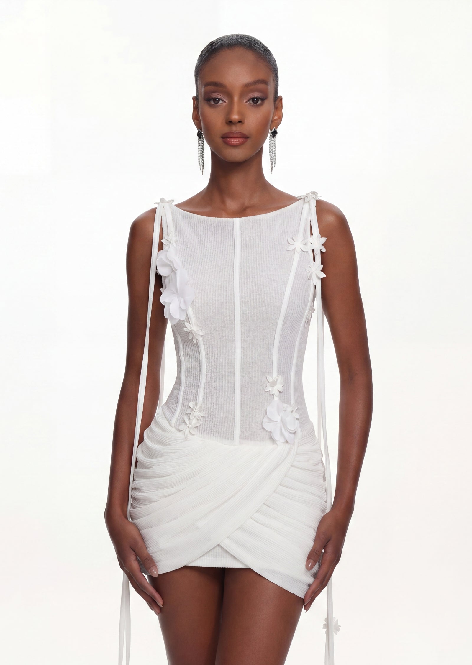 Niaca Mini Dress With Textured In White