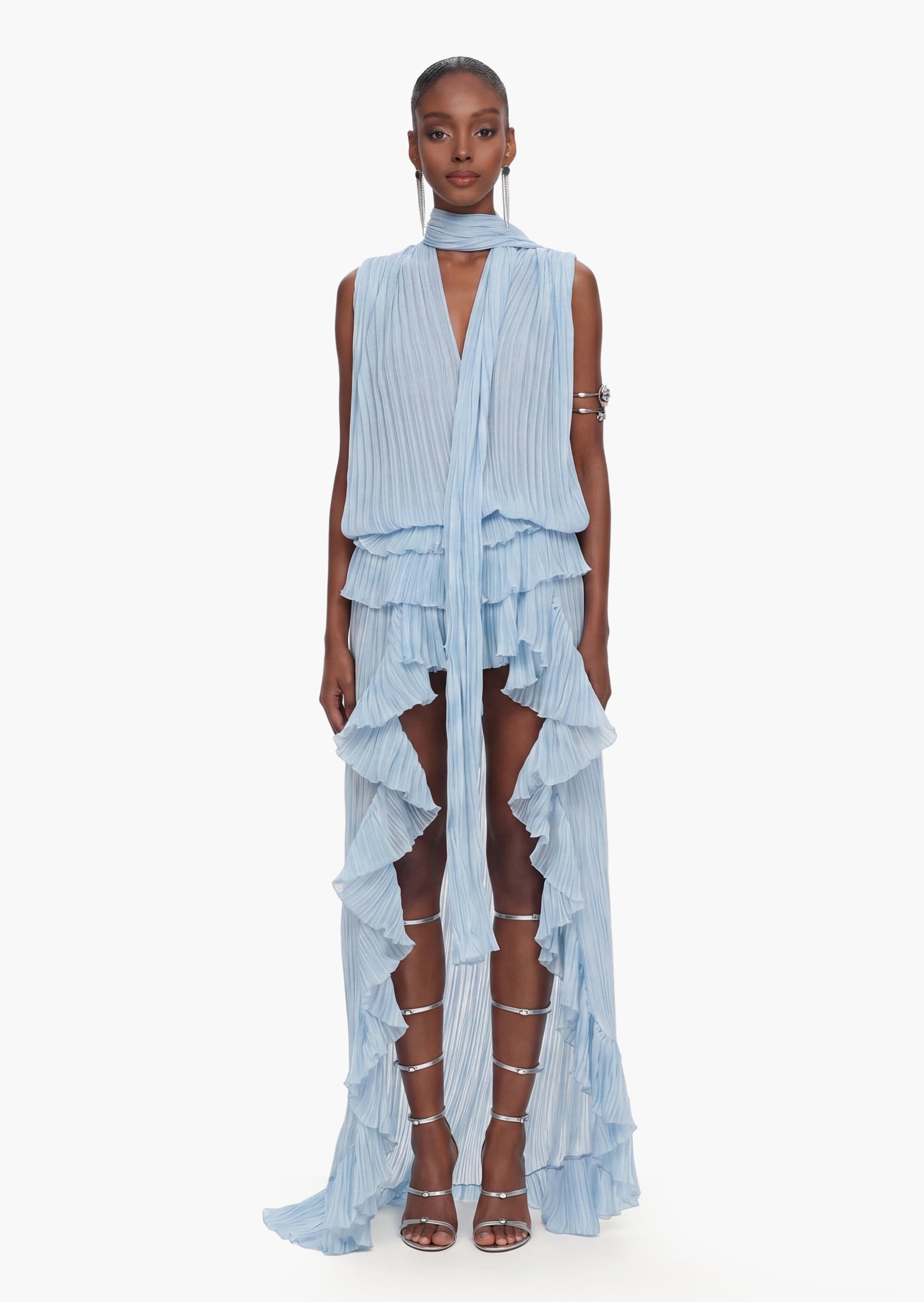Avielle Pleated Asymmetrical Chiffon Maxi Dress