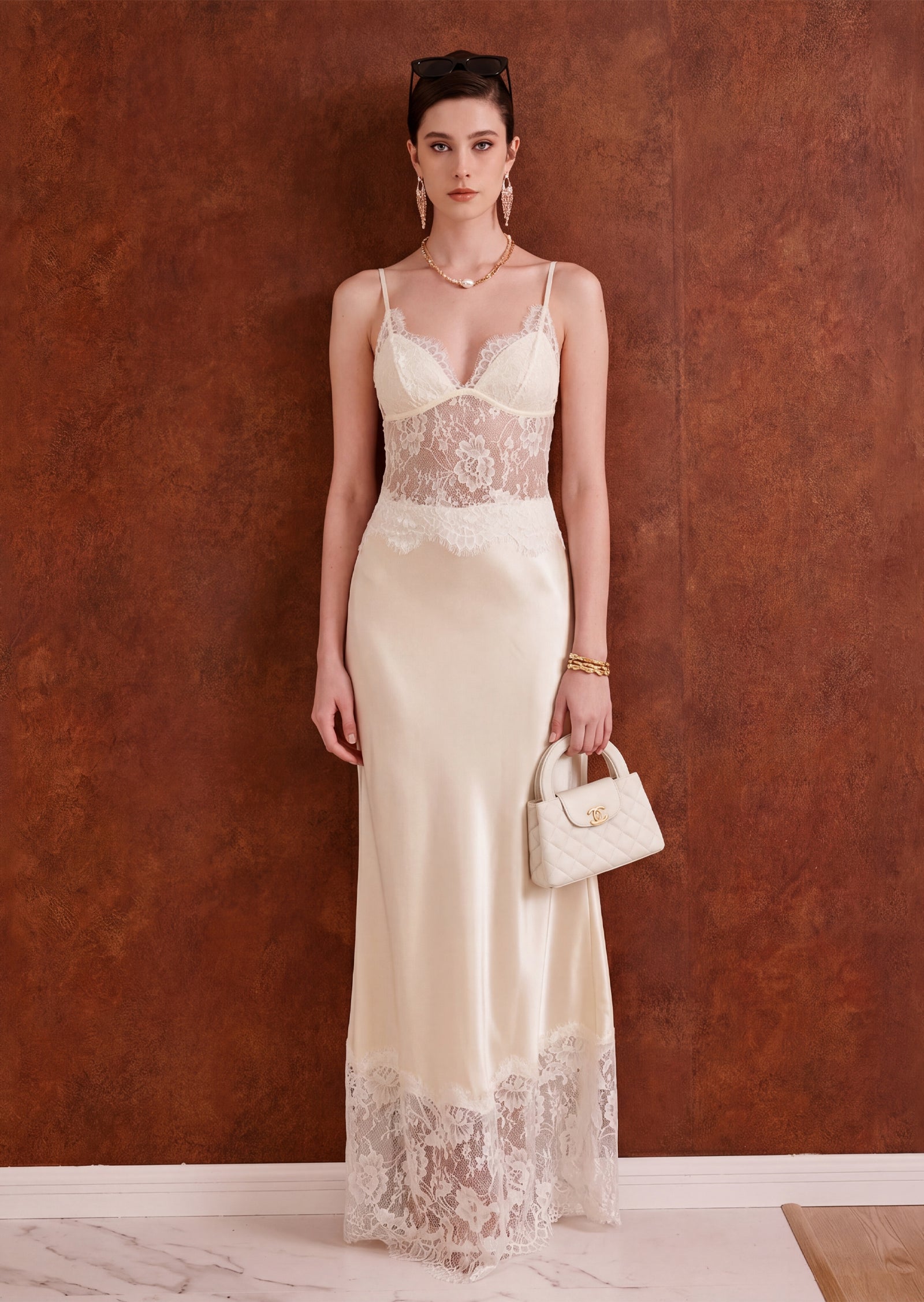 Lilah Lace Hollow Out Maxi Dress In Lemon