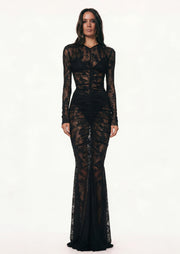 Kamali Sheer Lace Maxi Dress In Black