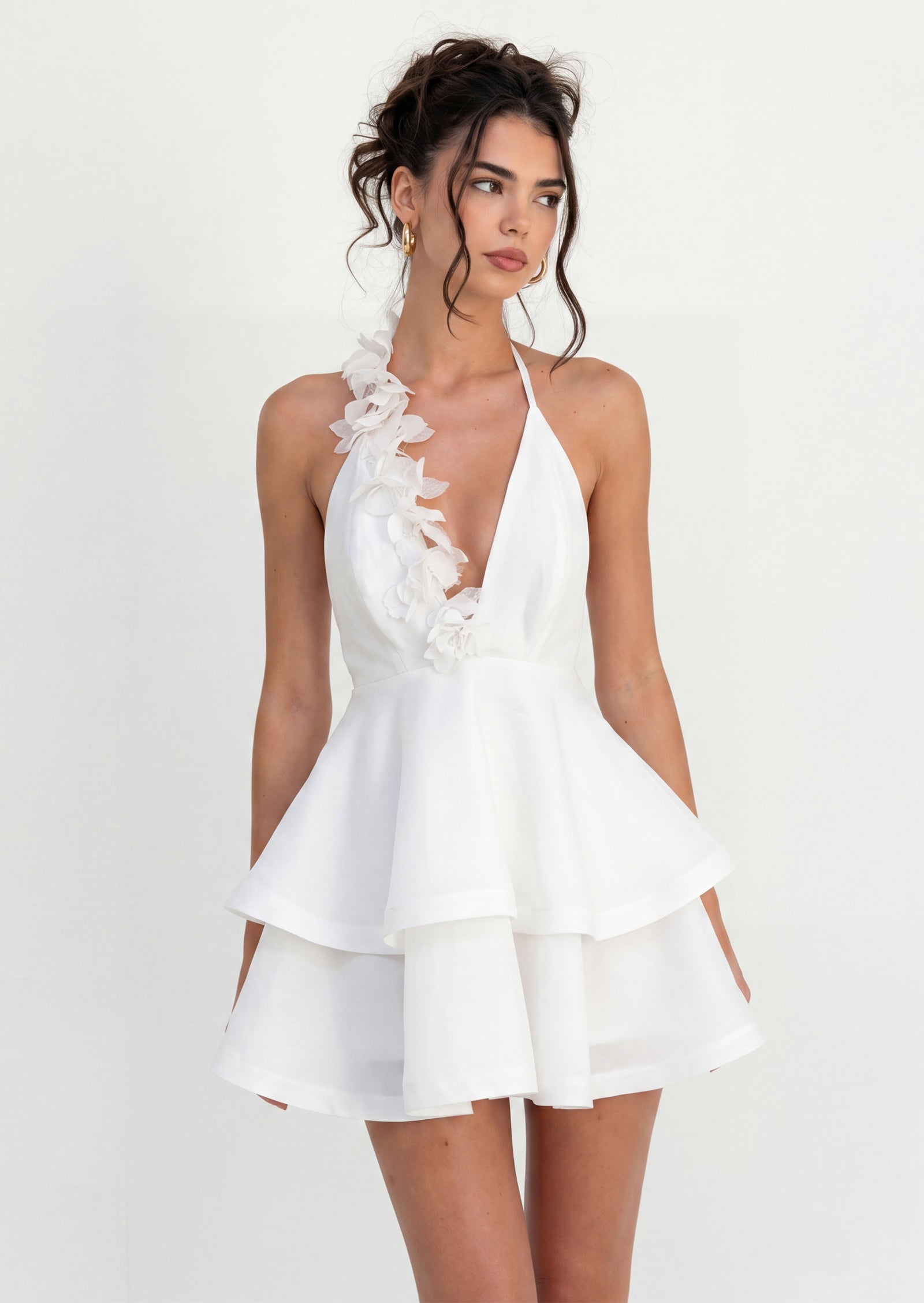 Midikleid in A-Linie mit Blumenmuster und Laternenärmeln