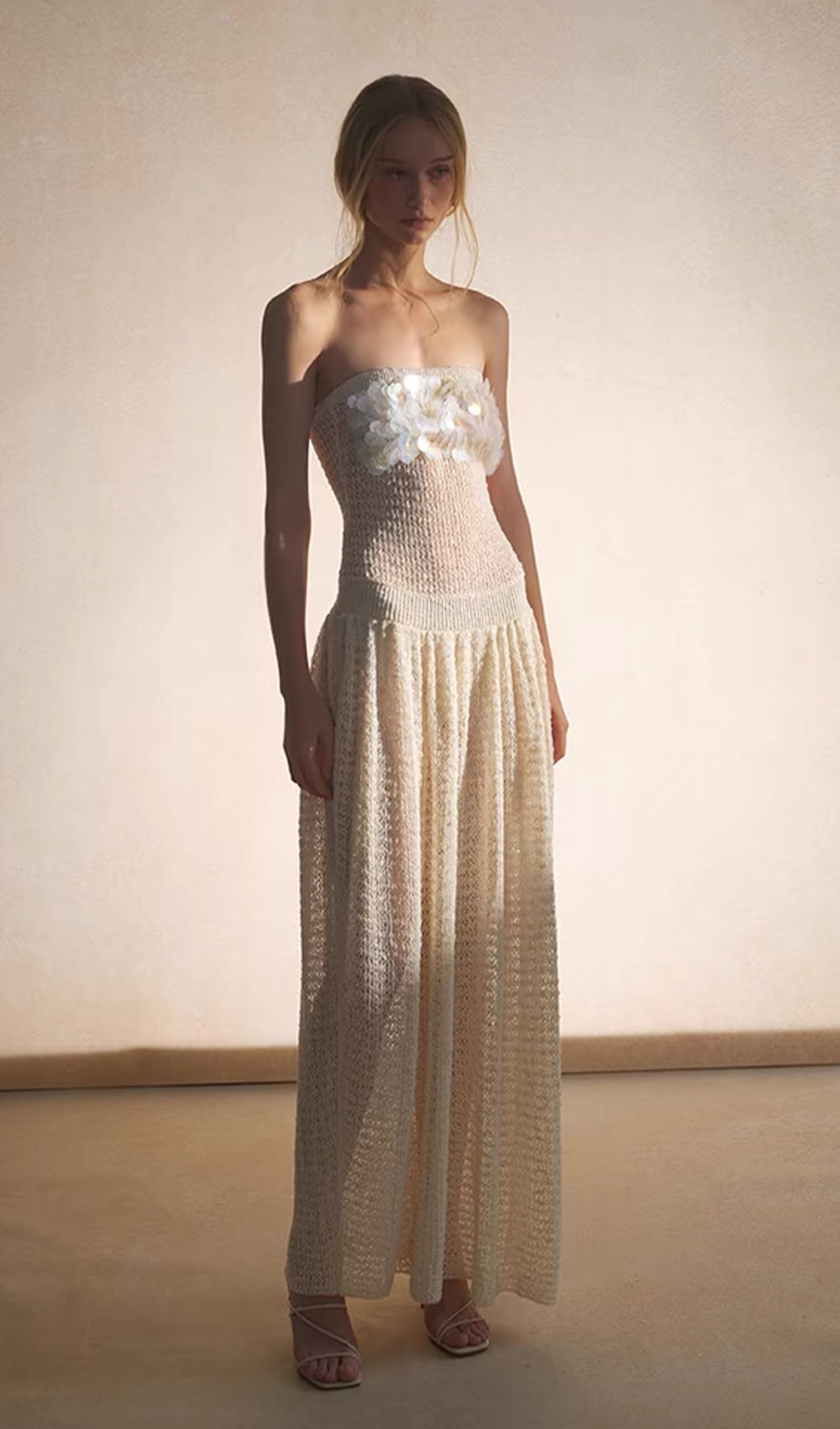 Irregular Hollow Knitted Tube Maxi Dress