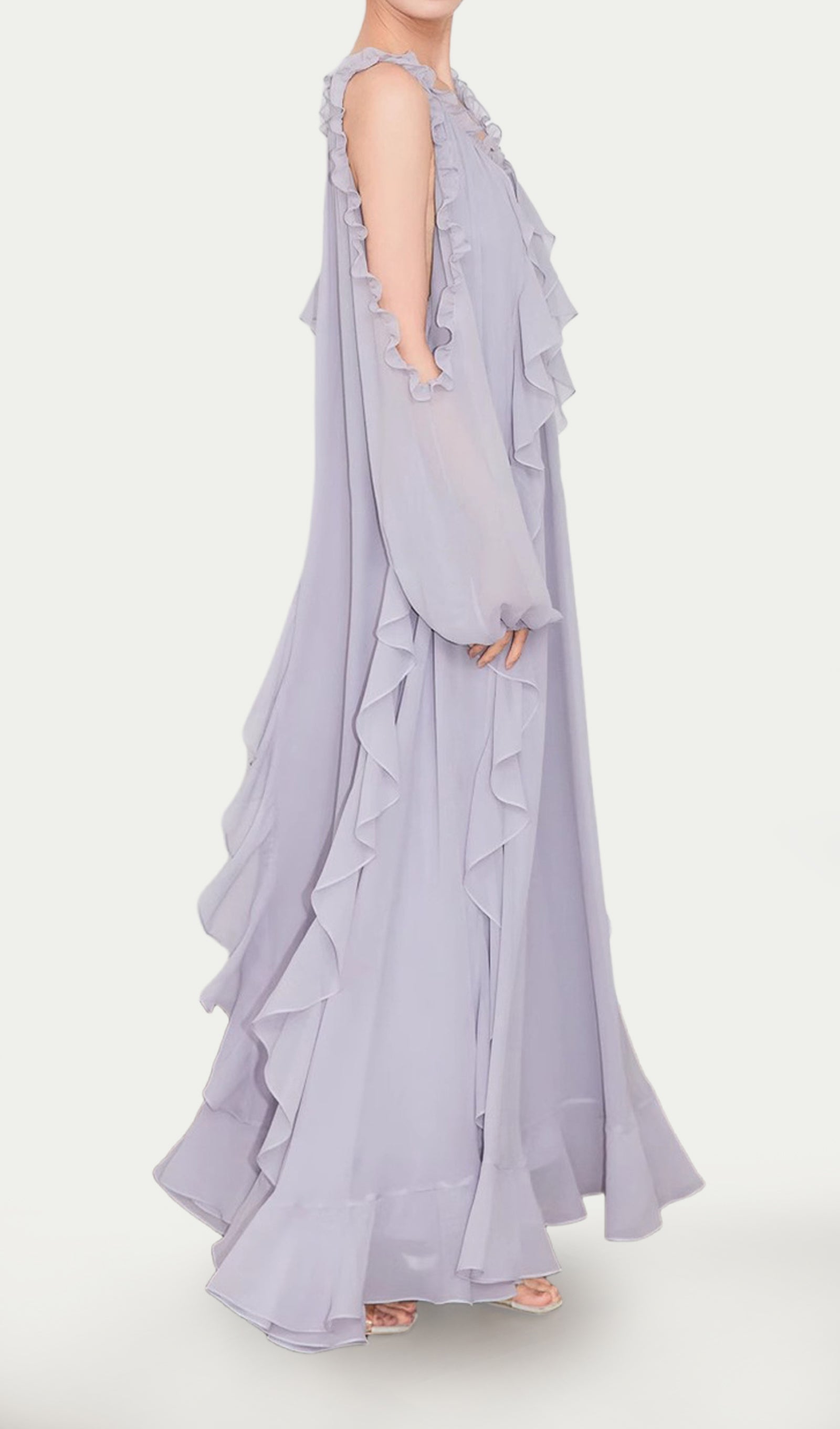 Off Shoulder Maxi Dress With Ruffled Trim