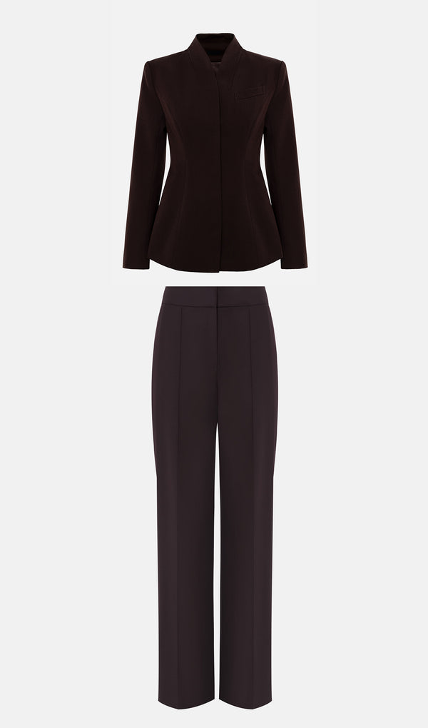 Fitted Jacket With High Collar & Maxi Pants