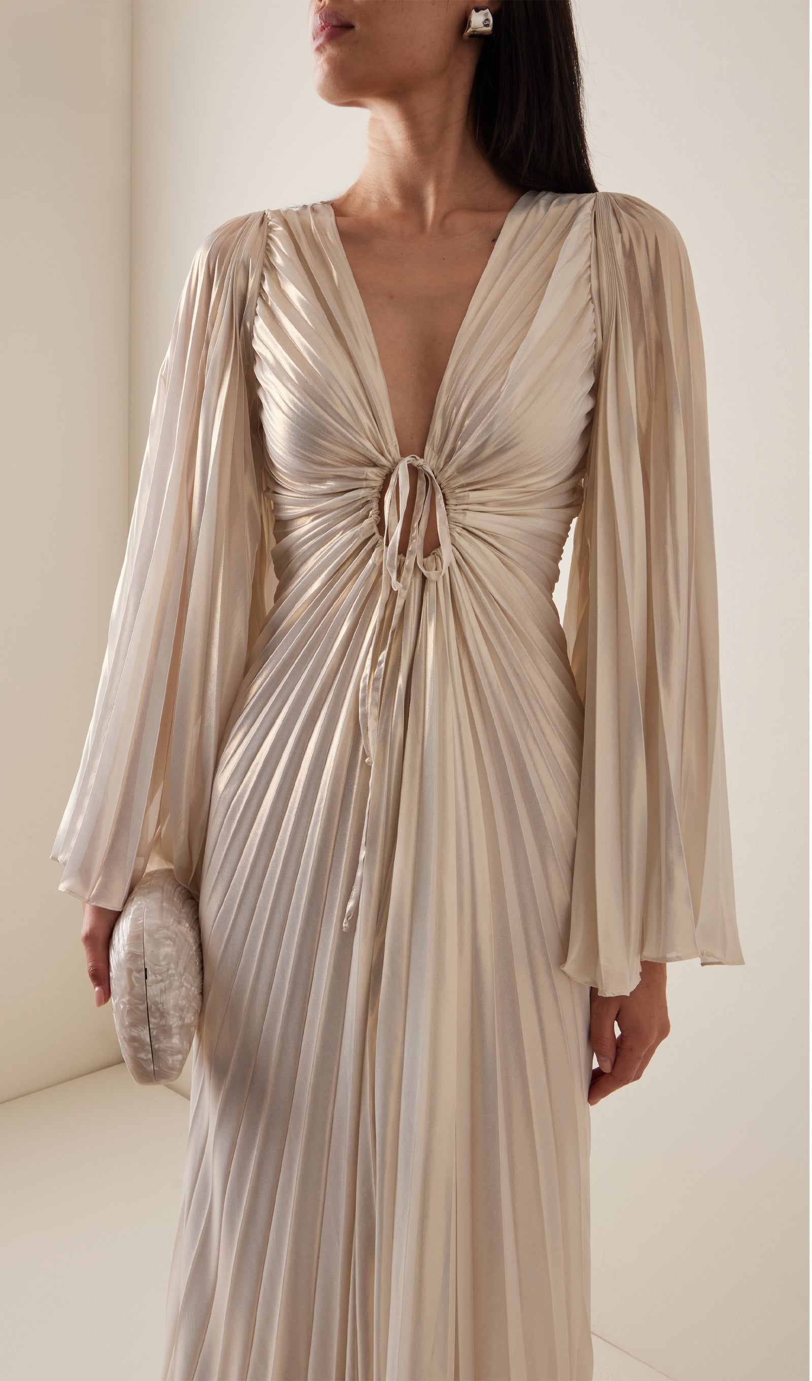 Metallic Pleated Maxi Dress