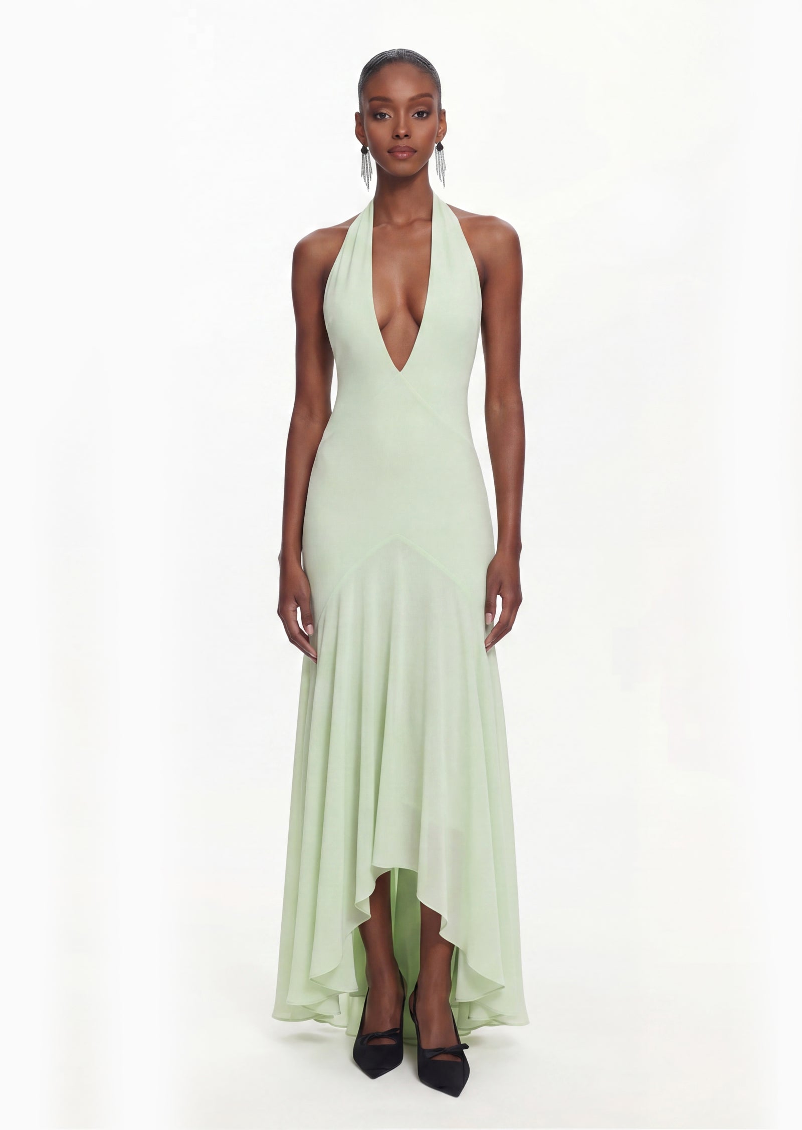 Bryonie Georgette Draped Maxi Dress In Sage