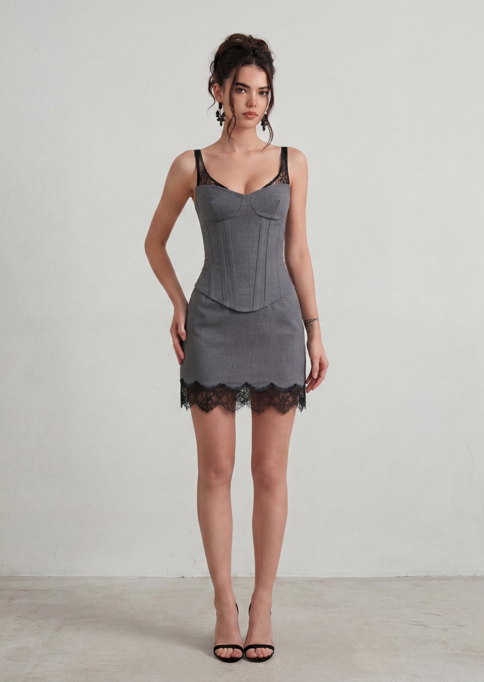 Anari Lace-Strap Corset Top & Mini Skirt Set