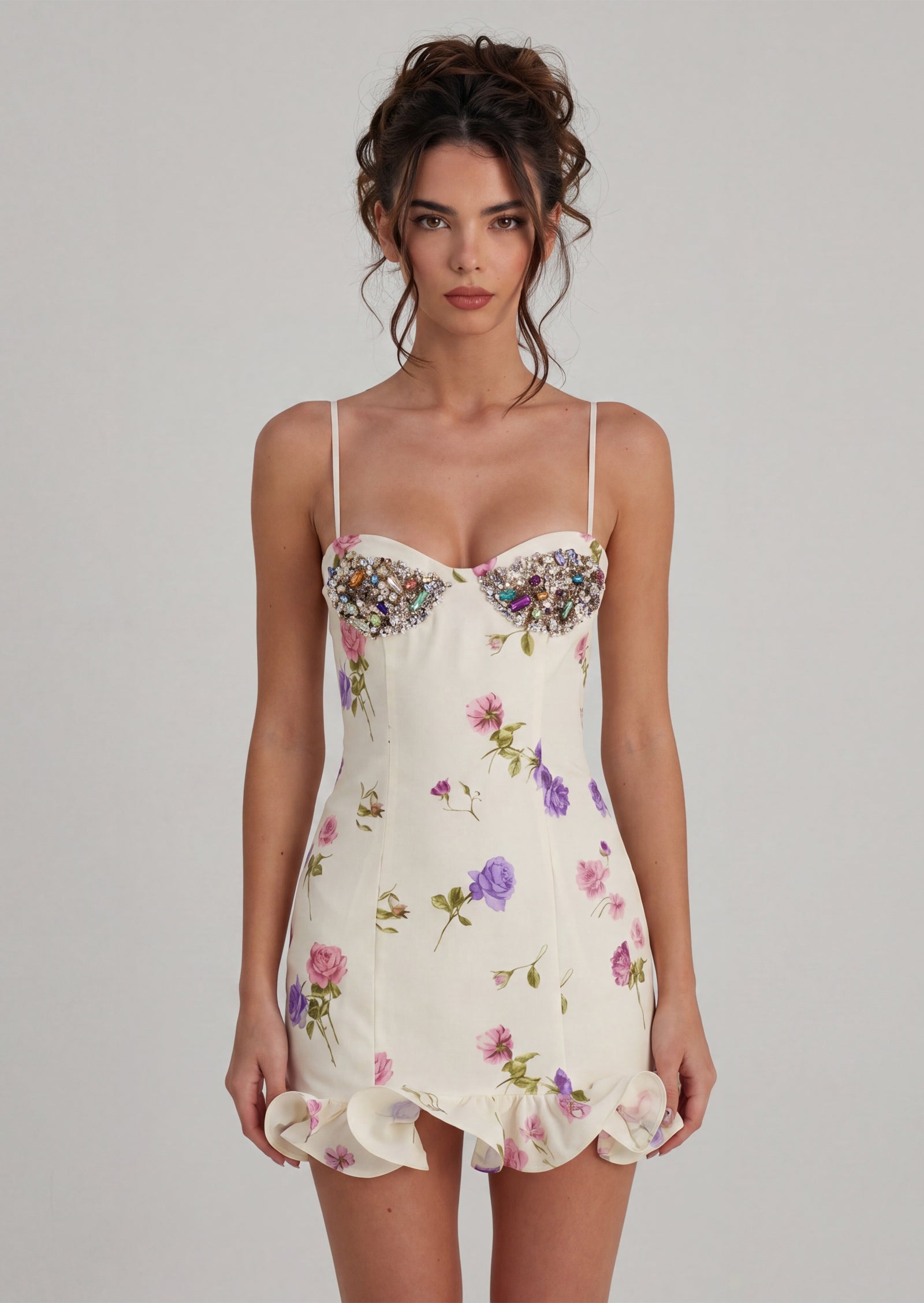 Midikleid in A-Linie mit Blumenmuster und Laternenärmeln