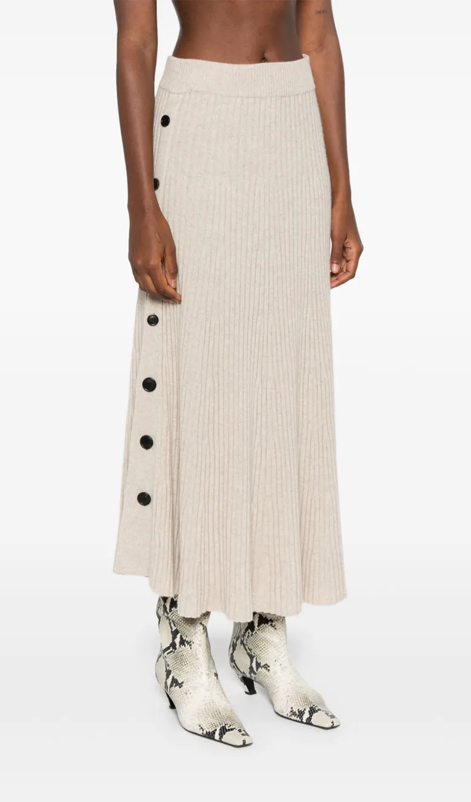 Buttons Ribbed Maxi Skirt