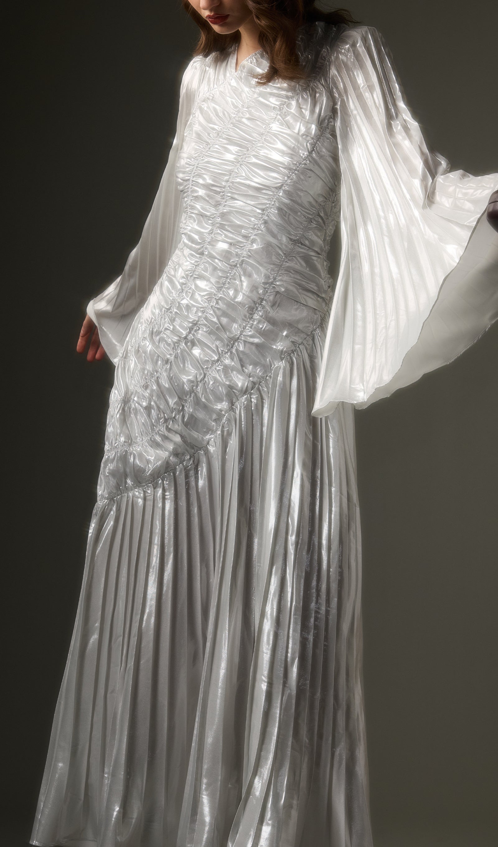 Metallic Long Sleeve Maxi Dress In Silver